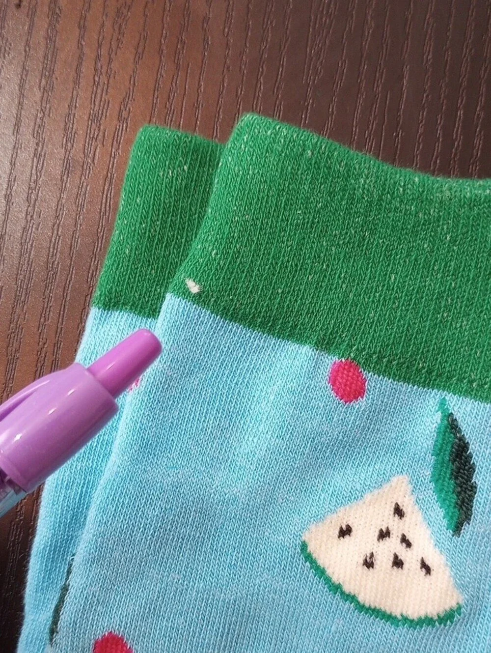 Watermelon Dragon Fruit Print Crew Midcalf Socks Teal Green Pink Accents